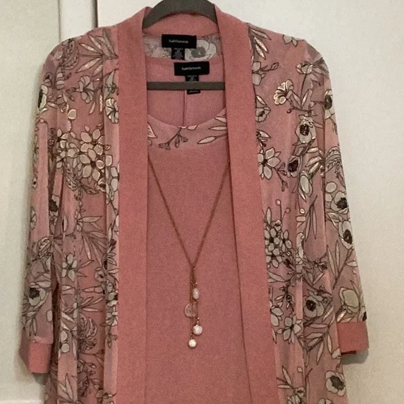 R&M Richards Sleeveless Floral Jacket Dress With Detachable Necklace, Pink, 12. - Picture 9 of 10